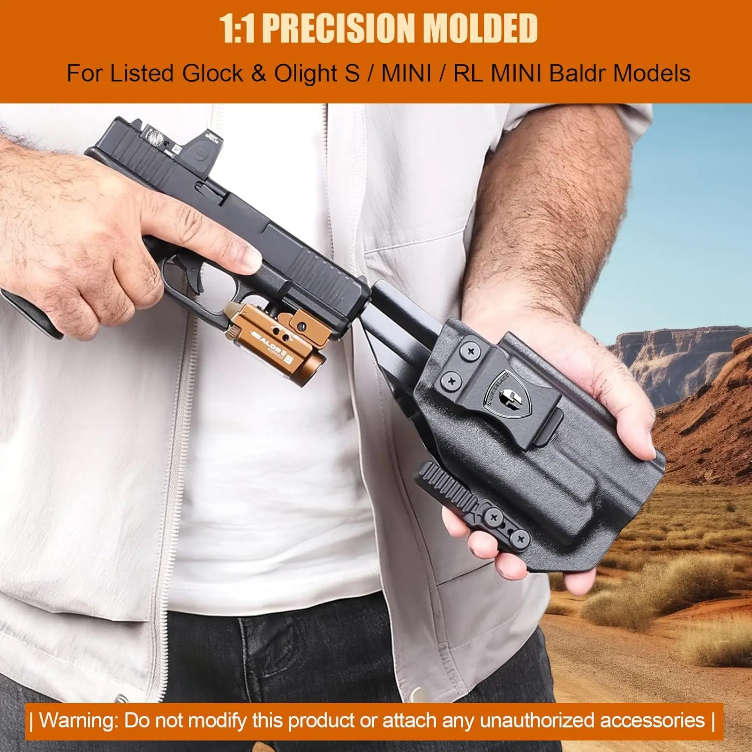 Only IWB Kydex Holster,Fit G17/19 Gen 3-6 &G19X/44/45 &G34 Gen 5 with Olight Baldr S/Mini/RL Mini,Right Hand