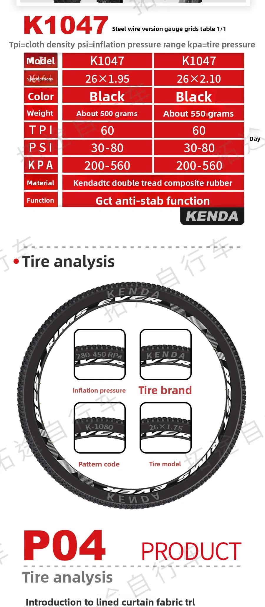Jianda Bicycle Tire K1047 Mountain Bike Outer Tube Inner Tube 26 27.5 29 * 1.75 1.95 2.10