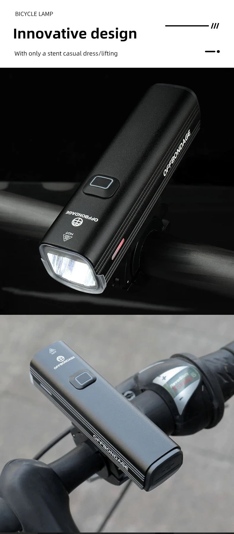 OFFBONDAGE Bicycle Light 1000Lumen Bike Headlight Flashlight Cycling Front Lamp USB Charging MTB Road Bike Rear Light Highlight