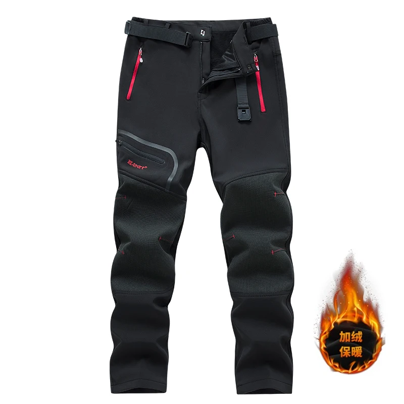 Men's Waterproof Hiking Pants Outdoor Fleece Lined Snow Ski Pants Winter Softshell Snowboard Pants