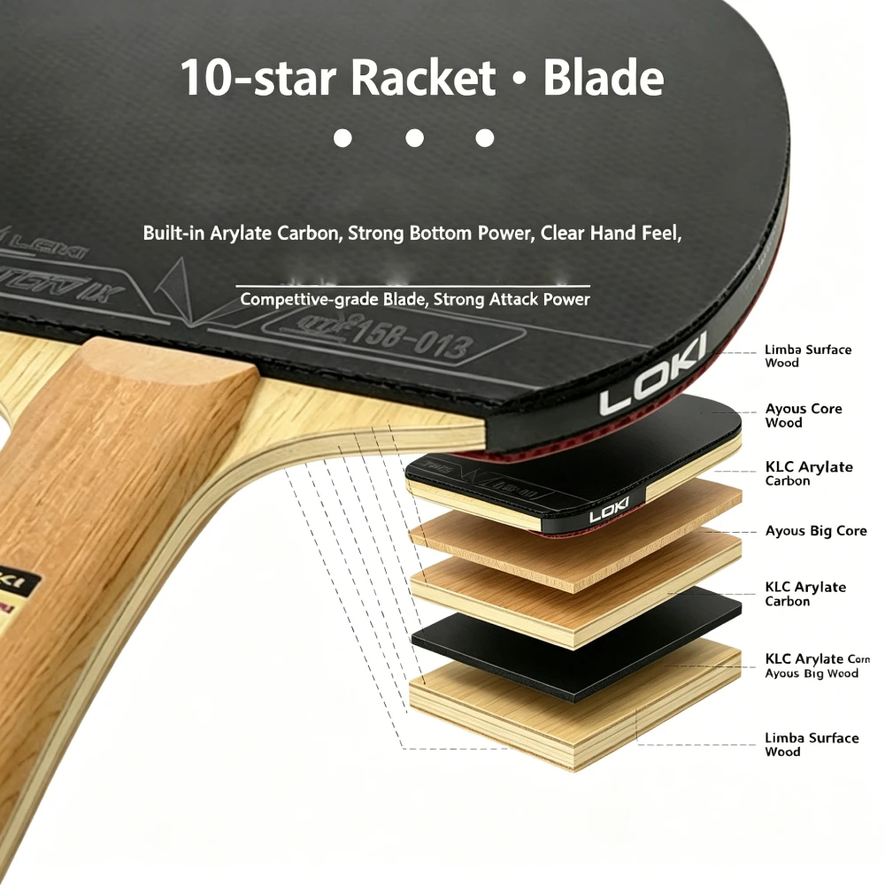 Professional LOKI DRAGON Series 10 STAR Table Tennis Racket 5 Wood 2 ALC Ping Pong Paddle Bat With FH RXTON9 & BH RXTON7