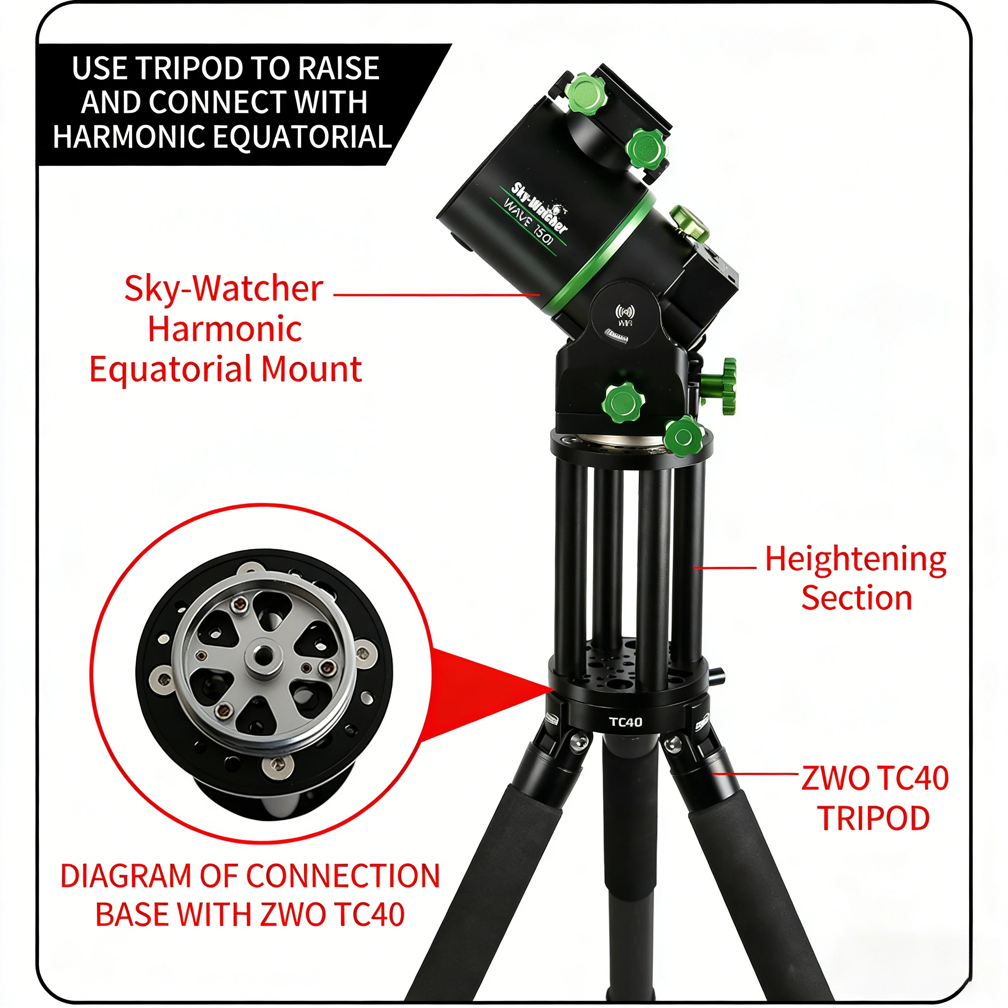 Angeleyes 200 300 400 Extension Pier for ZWO AM5 AM3 IOPTRON CEM40 GEM45 Equatorial TC40 EQ3 EQ5 Tripod Extend Column