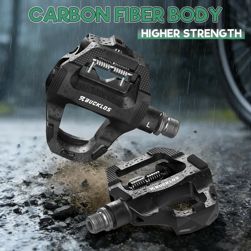 BUCKLOS PD-R685 Road Bicycle Pedals Carbon Fiber Dual Clipless Flat & Lock Pedal Sealed Bearing 9/16" Pedals for Shimano SPD-SL