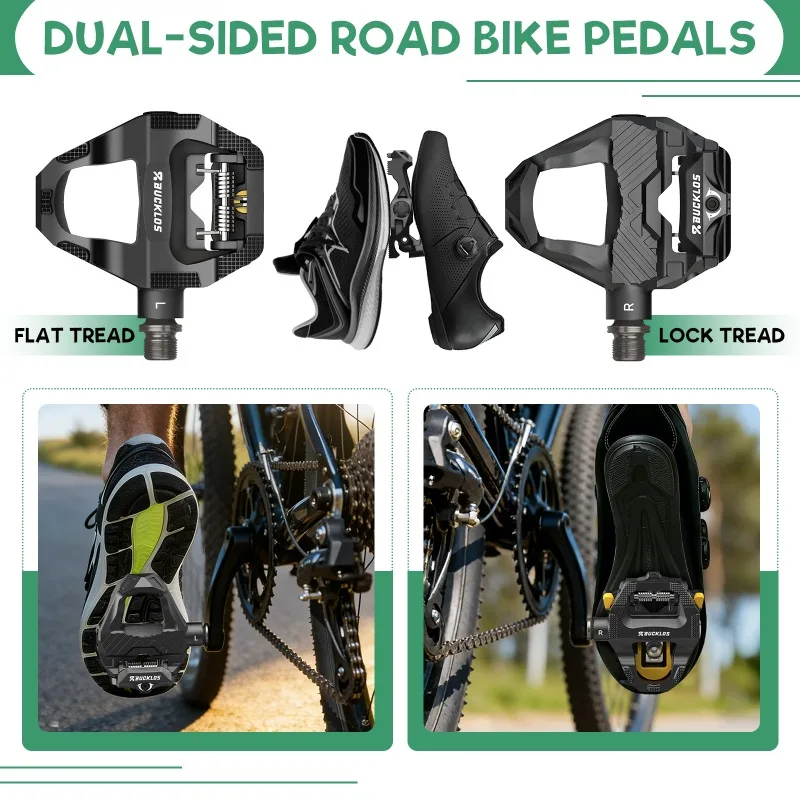 BUCKLOS PD-R685 Road Bicycle Pedals Carbon Fiber Dual Clipless Flat & Lock Pedal Sealed Bearing 9/16" Pedals for Shimano SPD-SL