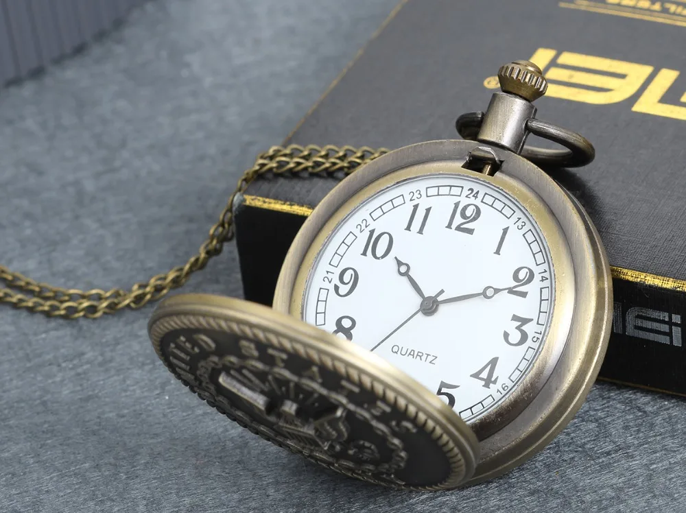 LANCARDO Vintage Bronze Mens Watches United States Navy Marine Corps Pocket Watch Men Boys Retro Military Man Unisex Gifts