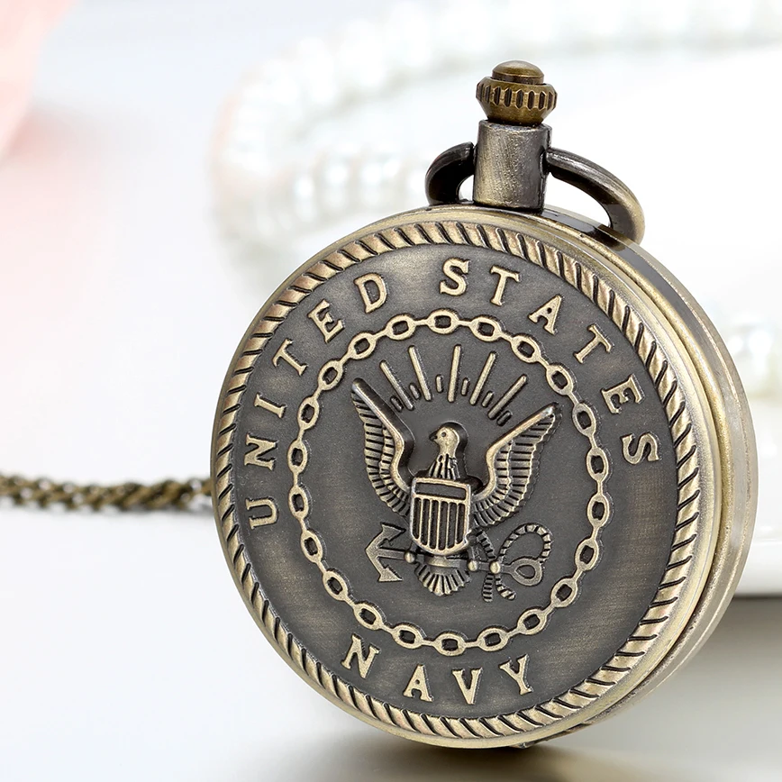 LANCARDO Vintage Bronze Mens Watches United States Navy Marine Corps Pocket Watch Men Boys Retro Military Man Unisex Gifts