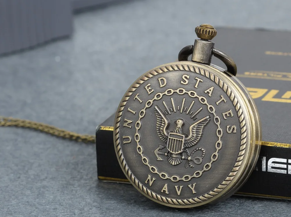 LANCARDO Vintage Bronze Mens Watches United States Navy Marine Corps Pocket Watch Men Boys Retro Military Man Unisex Gifts