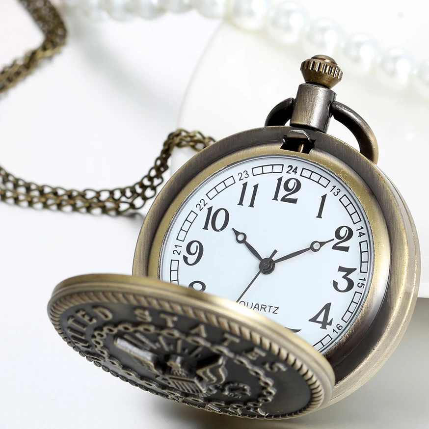 LANCARDO Vintage Bronze Mens Watches United States Navy Marine Corps Pocket Watch Men Boys Retro Military Man Unisex Gifts