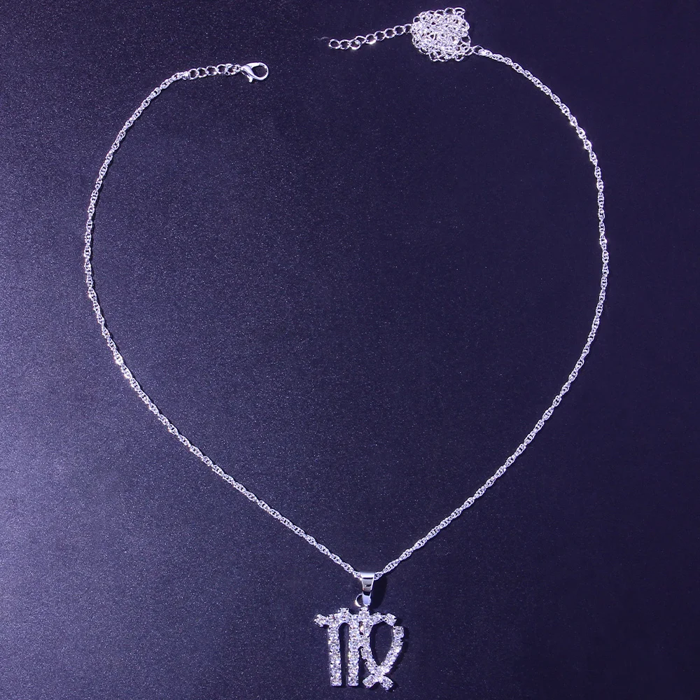 New Fashion Cute Elegant Star Zodiac 12 Constellation Necklace Jewelry Statement Pendant Necklace Crystal Designer Party Gifts