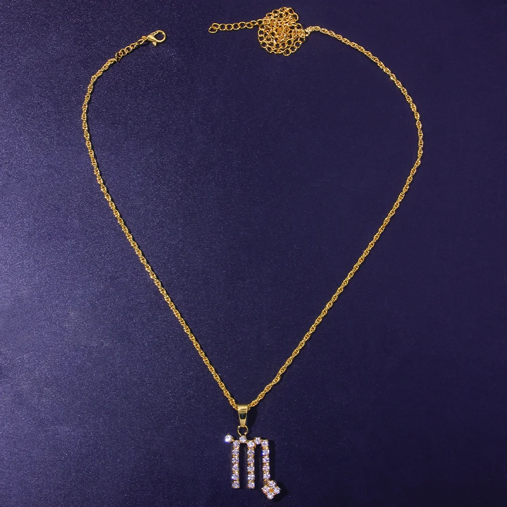New Fashion Cute Elegant Star Zodiac 12 Constellation Necklace Jewelry Statement Pendant Necklace Crystal Designer Party Gifts