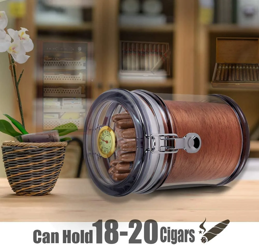 XIFEI Acrylic Humidor Jar With Hygrometer And Humidifier Portable Cigar Case Transparent Cigarette Box Fit 18 Cigars Tobacco