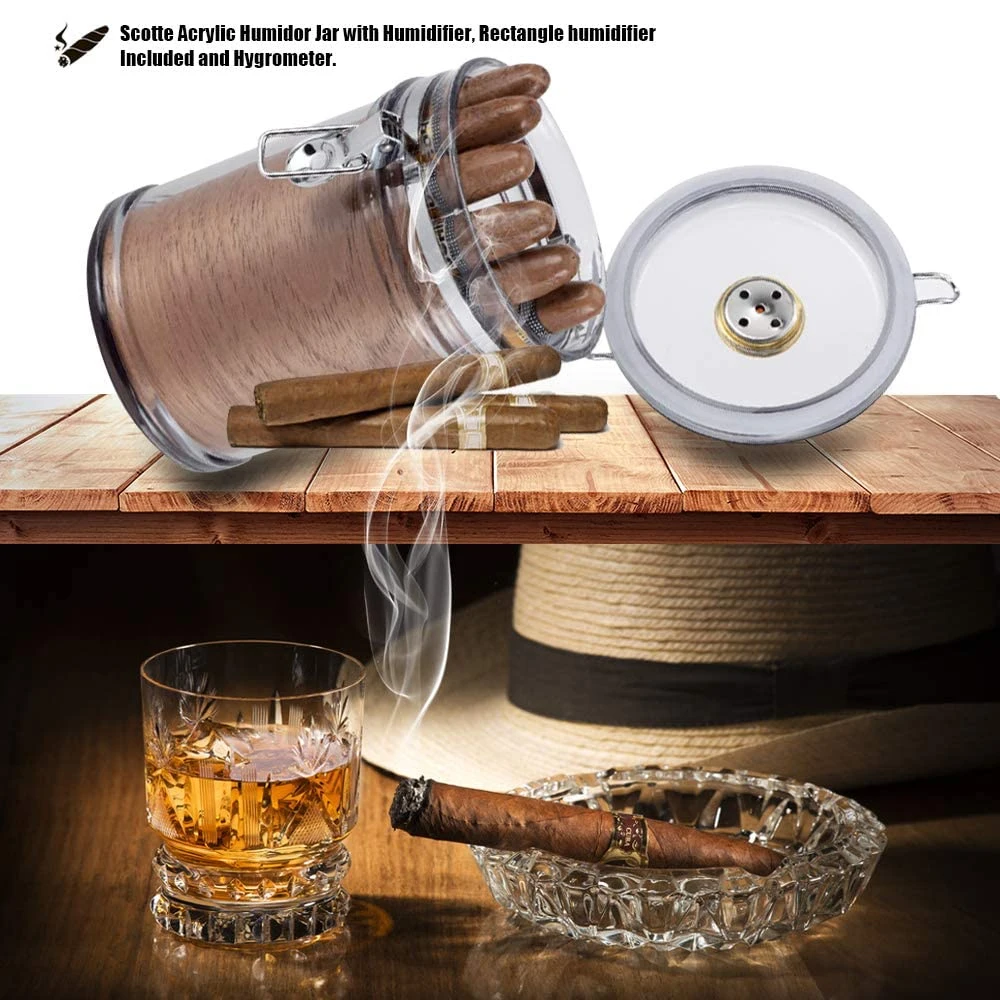 XIFEI Acrylic Humidor Jar With Hygrometer And Humidifier Portable Cigar Case Transparent Cigarette Box Fit 18 Cigars Tobacco