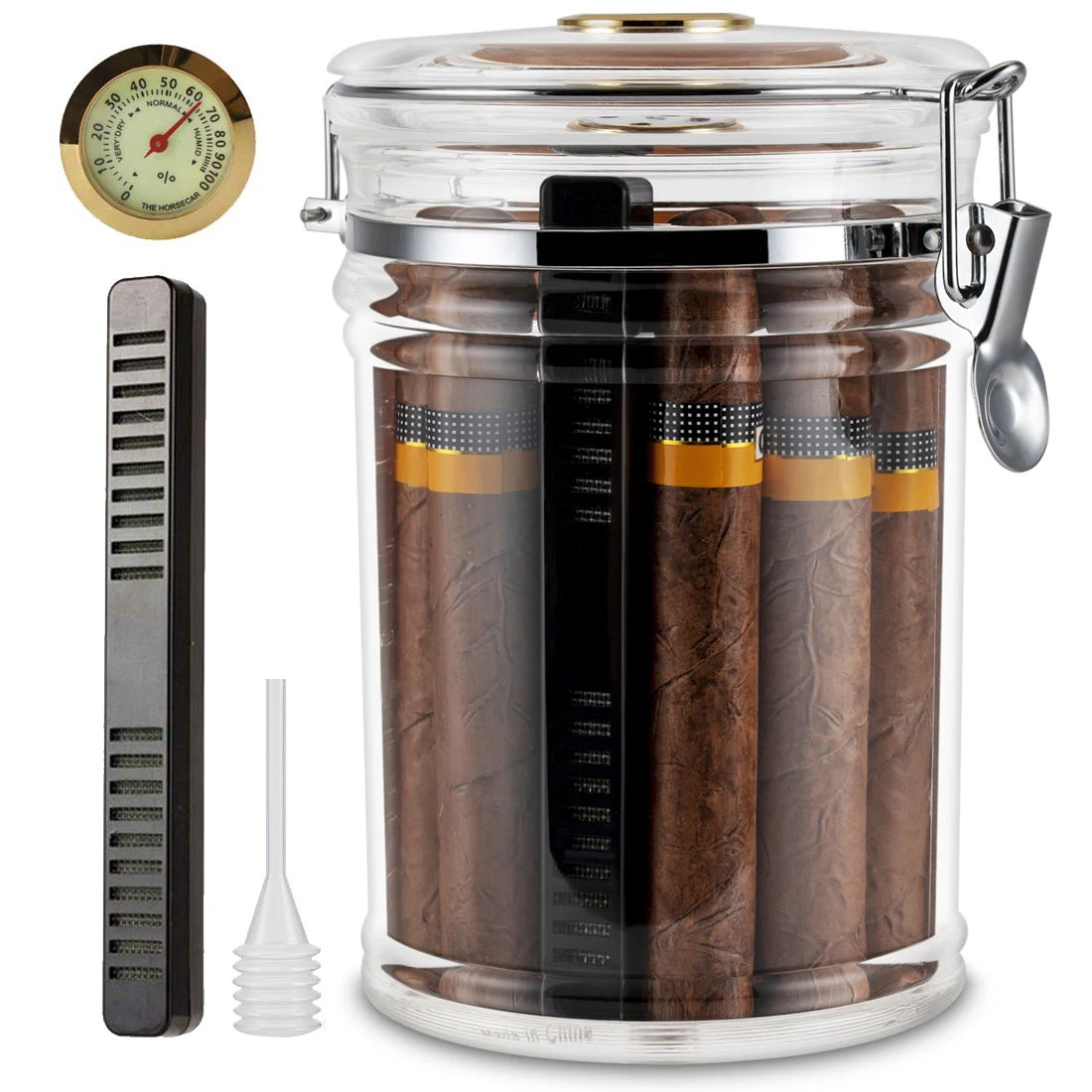 XIFEI Acrylic Humidor Jar With Hygrometer And Humidifier Portable Cigar Case Transparent Cigarette Box Fit 18 Cigars Tobacco