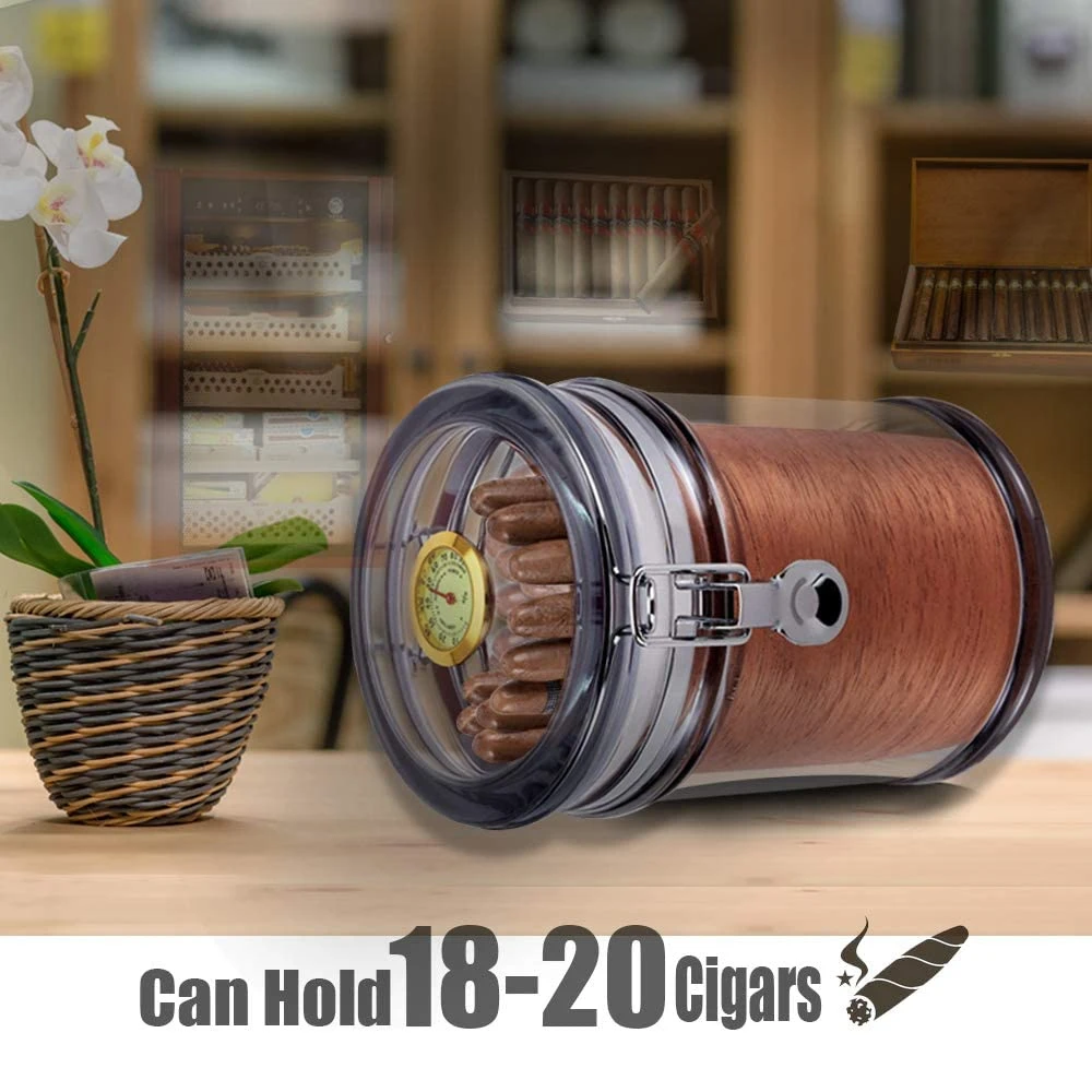 XIFEI Acrylic Humidor Jar With Hygrometer And Humidifier Portable Cigar Case Transparent Cigarette Box Fit 18 Cigars Tobacco
