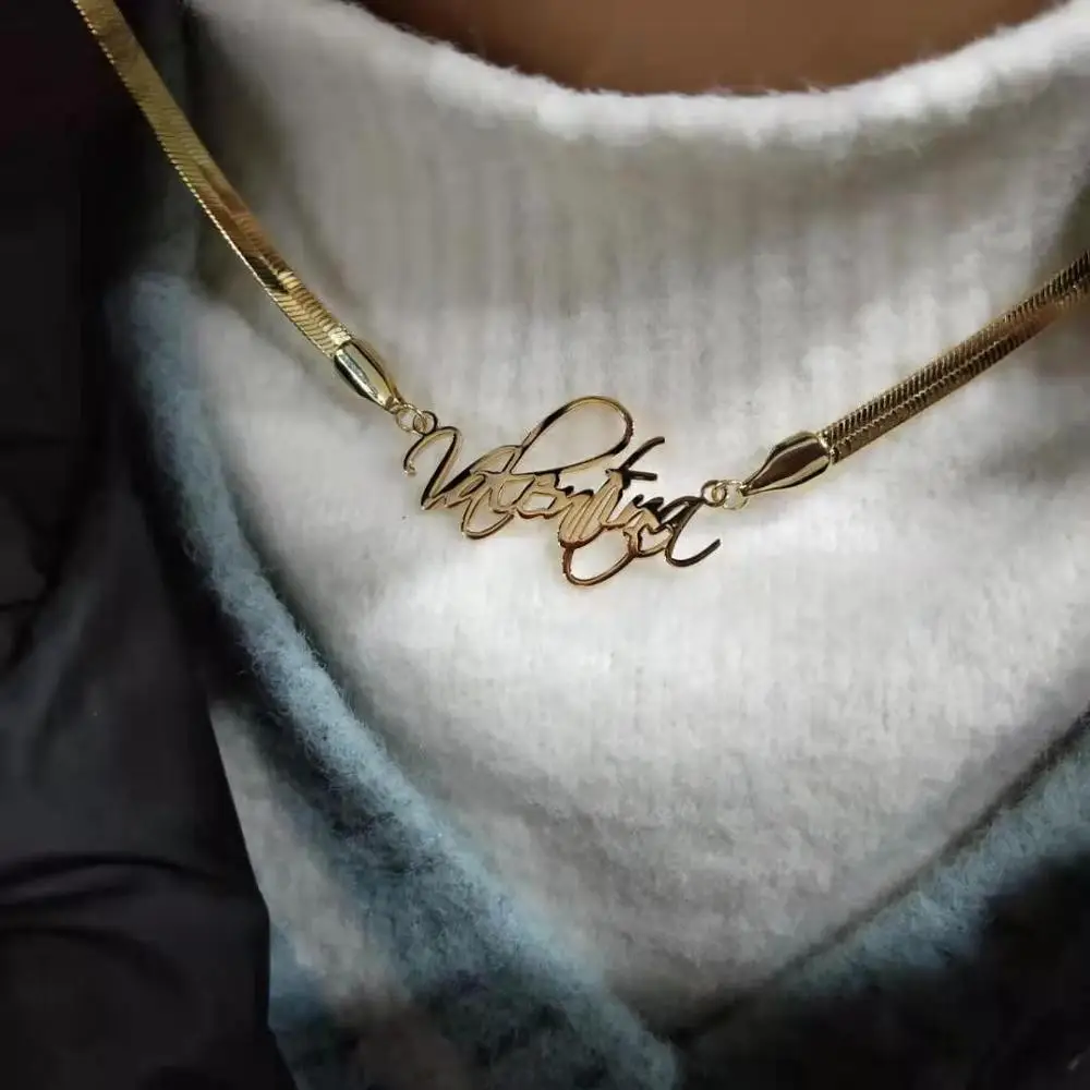 Snake chain Necklace Custom Name Necklace Personality Nameplate Letter Necklace Custom Jewelry Gift for Women Mom Girl