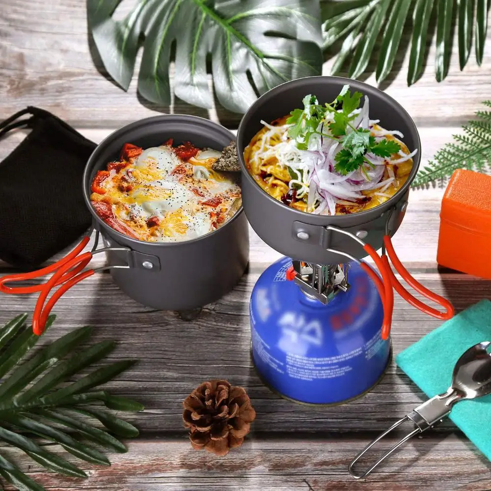 Mini Stove Outdoor Hiking Fishing Folding Gas Water Heater Cooker Camp Pot Set Portable Cooker Pot Set Travel Camping