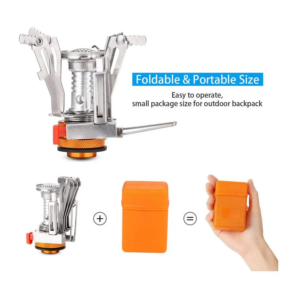 Mini Stove Outdoor Hiking Fishing Folding Gas Water Heater Cooker Camp Pot Set Portable Cooker Pot Set Travel Camping