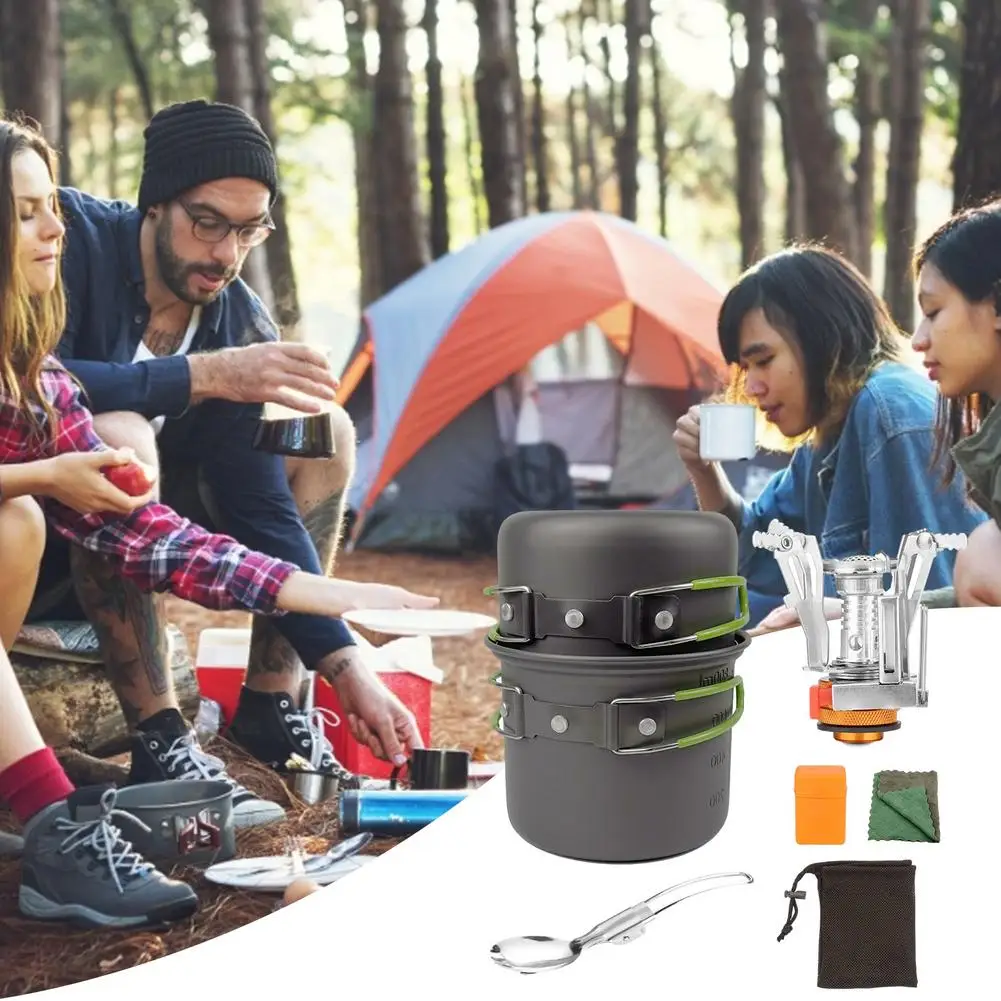 Mini Stove Outdoor Hiking Fishing Folding Gas Water Heater Cooker Camp Pot Set Portable Cooker Pot Set Travel Camping