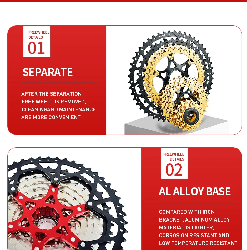 VG Sports 9 10 11 12 Speed MTB Bicycle Freewheel 40/42/46/50/52T Separate Aluminum Alloy Cassette Free Wheel Bracket Sprocket