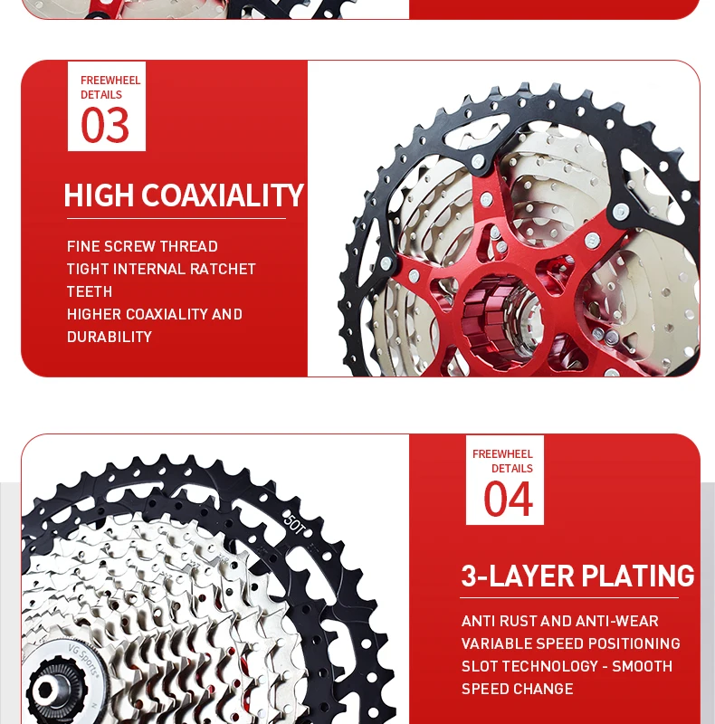 VG Sports 9 10 11 12 Speed MTB Bicycle Freewheel 40/42/46/50/52T Separate Aluminum Alloy Cassette Free Wheel Bracket Sprocket