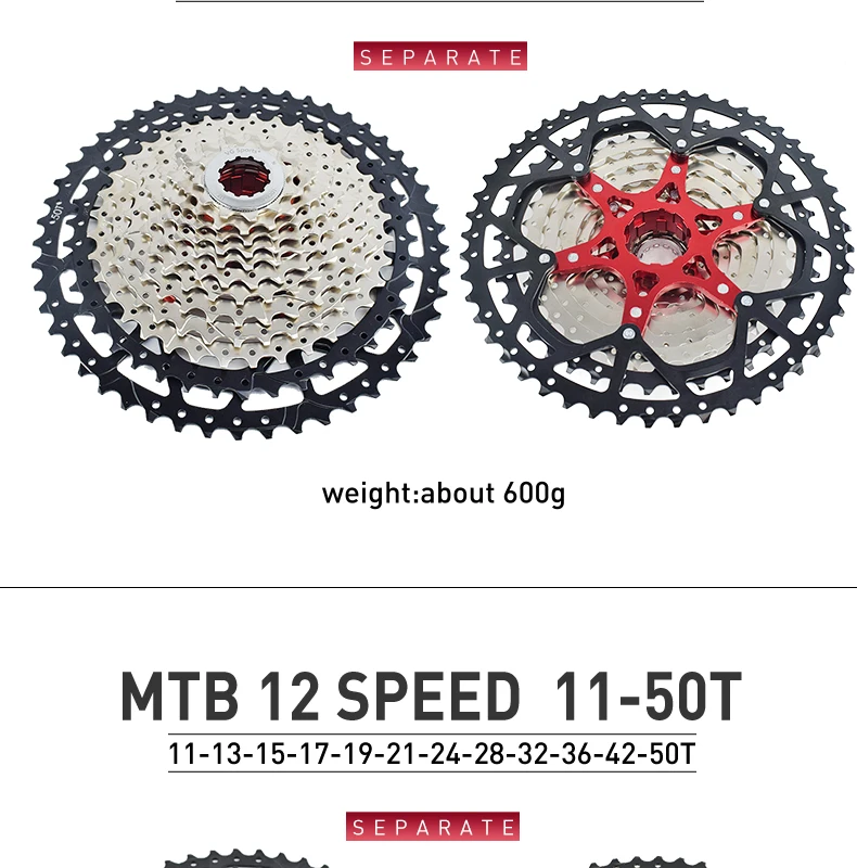 VG Sports 9 10 11 12 Speed MTB Bicycle Freewheel 40/42/46/50/52T Separate Aluminum Alloy Cassette Free Wheel Bracket Sprocket