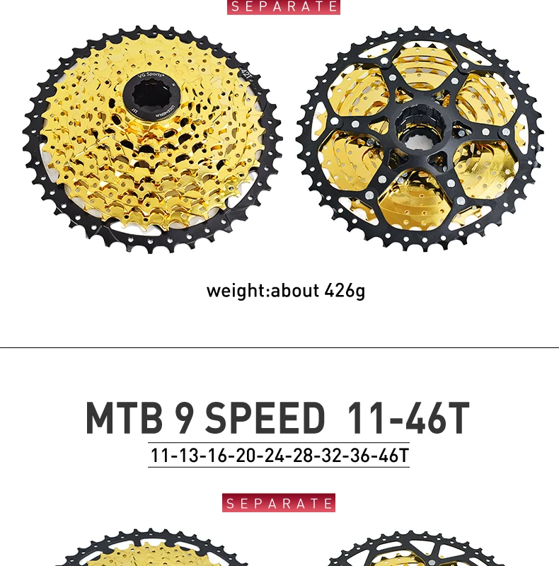 VG Sports 9 10 11 12 Speed MTB Bicycle Freewheel 40/42/46/50/52T Separate Aluminum Alloy Cassette Free Wheel Bracket Sprocket