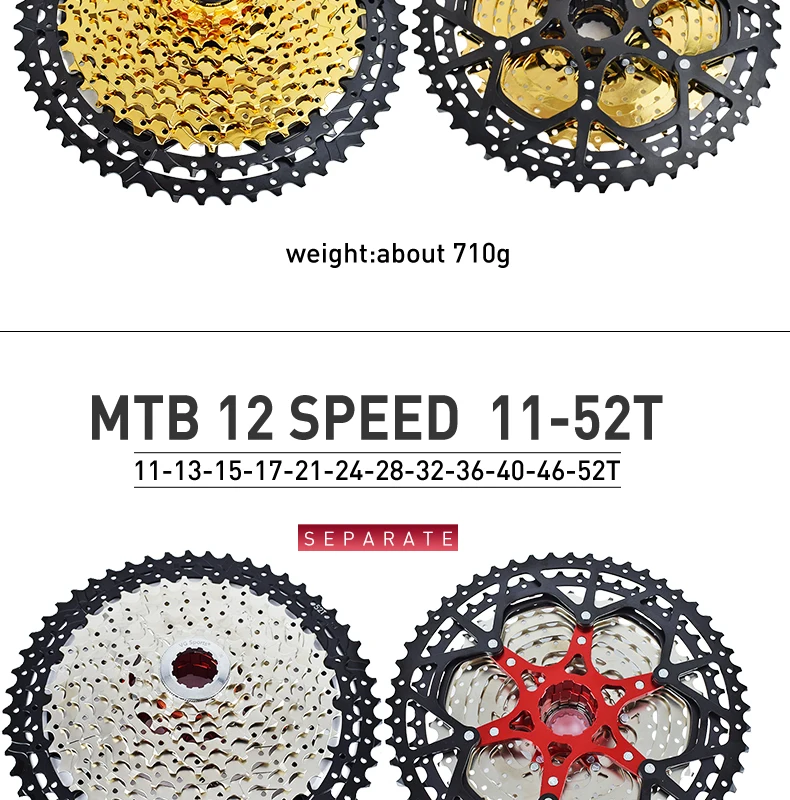 VG Sports 9 10 11 12 Speed MTB Bicycle Freewheel 40/42/46/50/52T Separate Aluminum Alloy Cassette Free Wheel Bracket Sprocket