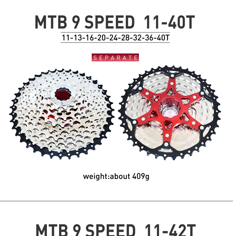VG Sports 9 10 11 12 Speed MTB Bicycle Freewheel 40/42/46/50/52T Separate Aluminum Alloy Cassette Free Wheel Bracket Sprocket