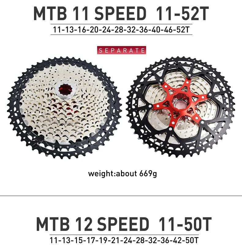 VG Sports 9 10 11 12 Speed MTB Bicycle Freewheel 40/42/46/50/52T Separate Aluminum Alloy Cassette Free Wheel Bracket Sprocket