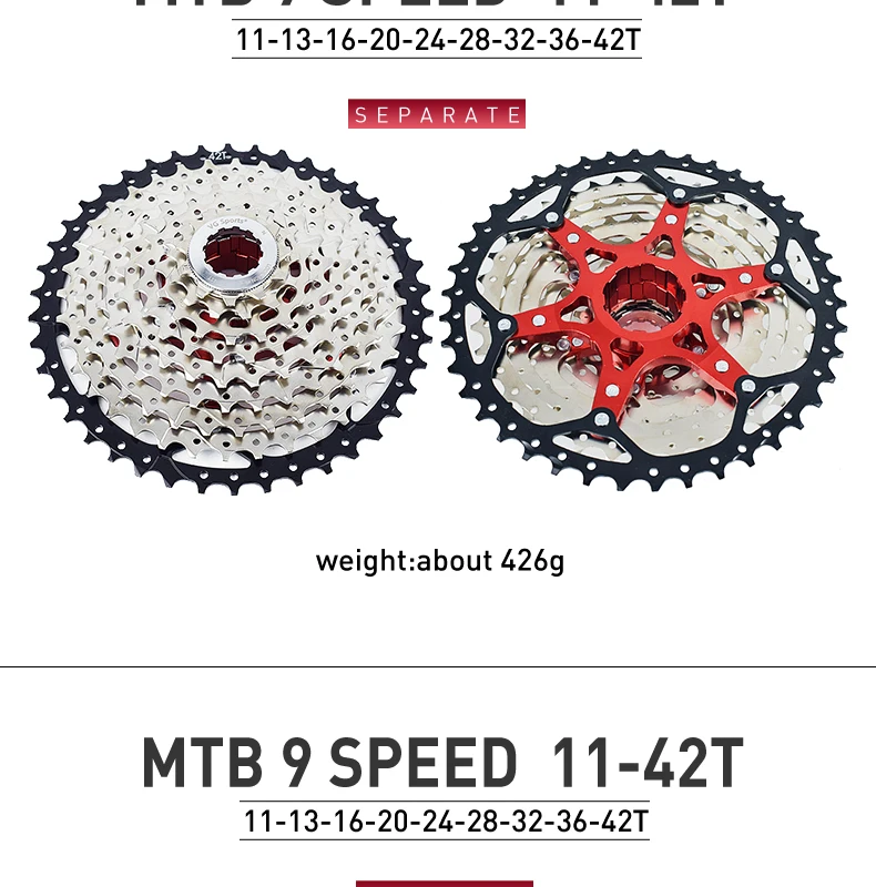 VG Sports 9 10 11 12 Speed MTB Bicycle Freewheel 40/42/46/50/52T Separate Aluminum Alloy Cassette Free Wheel Bracket Sprocket