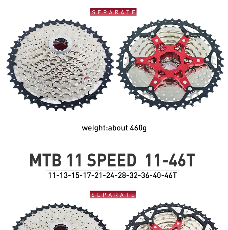 VG Sports 9 10 11 12 Speed MTB Bicycle Freewheel 40/42/46/50/52T Separate Aluminum Alloy Cassette Free Wheel Bracket Sprocket