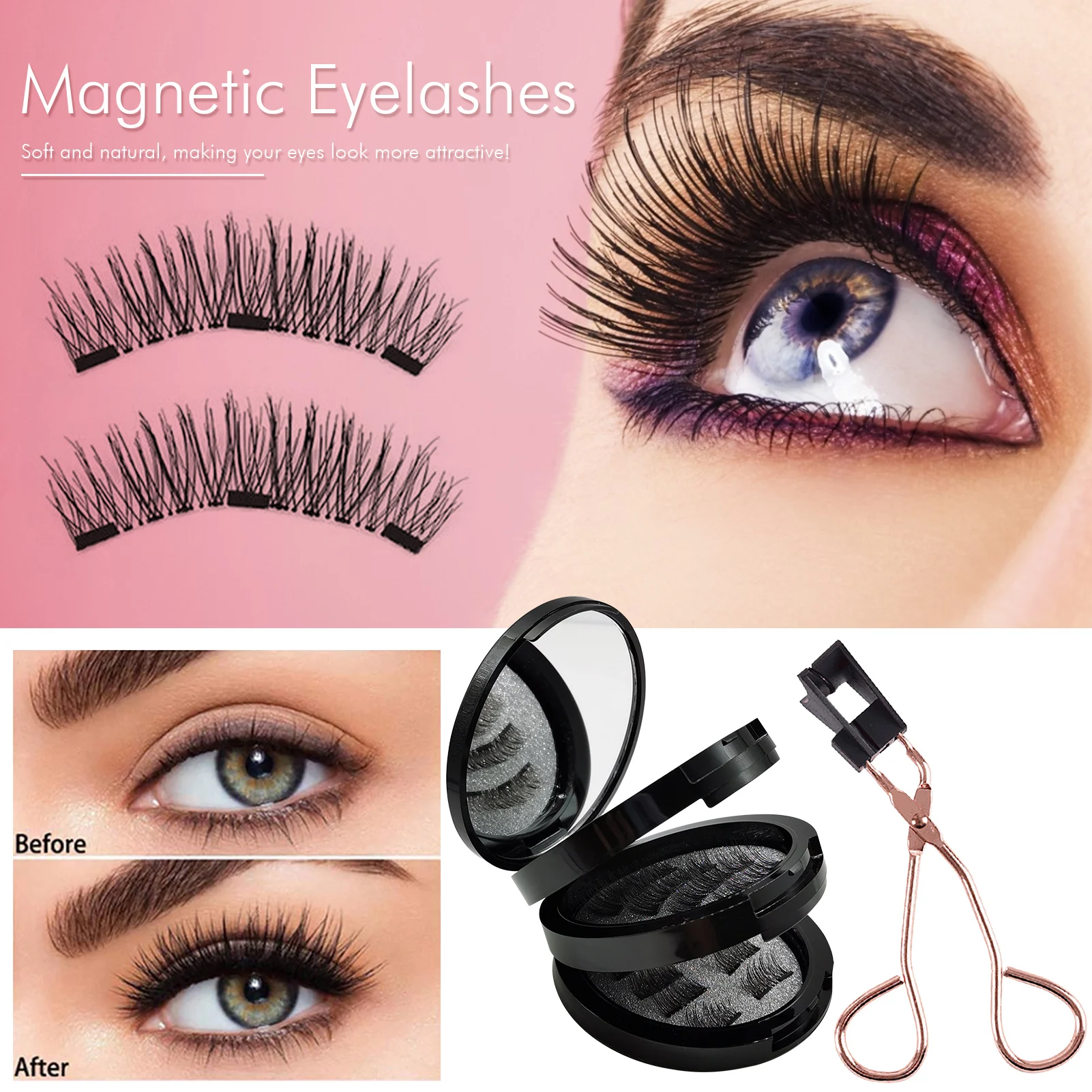 3 Pair Magnetic EyeLashes Natural Hair Mink Lashes 3D Mink Fake Lash Eyelashes Lashes Extension Reusable False Eyelas
