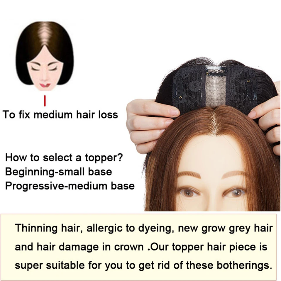 S-noilite Hair Toppers 10x12cm Women Topper 3.5x9cm Silk Base Natural Hair Wig 100% Human Hair For Women Hairpiece With Bangs