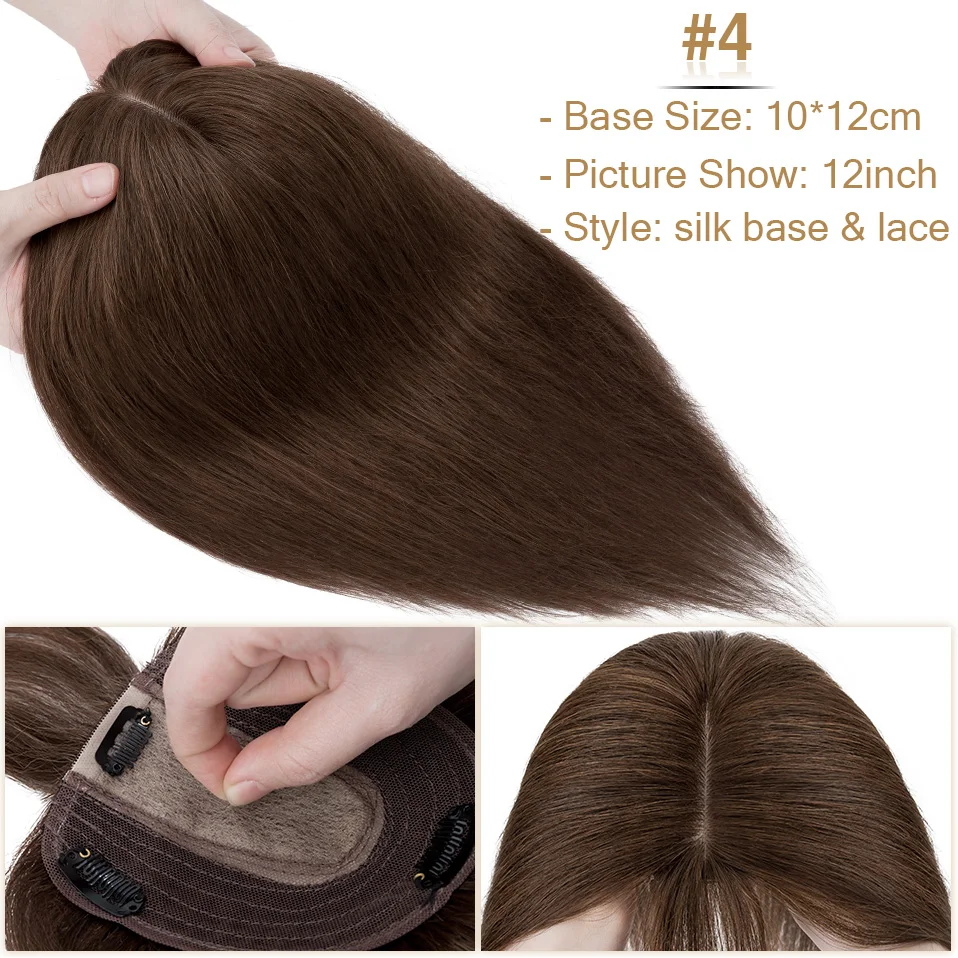 S-noilite Hair Toppers 10x12cm Women Topper 3.5x9cm Silk Base Natural Hair Wig 100% Human Hair For Women Hairpiece With Bangs