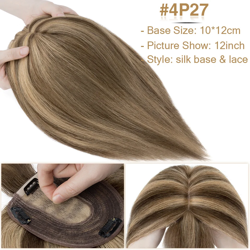 S-noilite Hair Toppers 10x12cm Women Topper 3.5x9cm Silk Base Natural Hair Wig 100% Human Hair For Women Hairpiece With Bangs