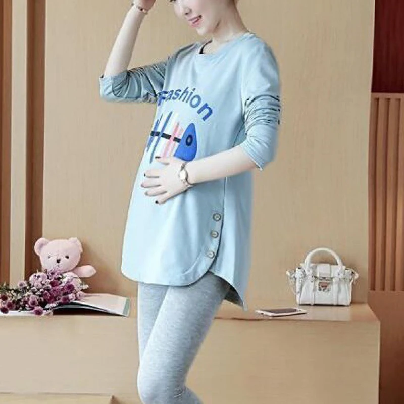Maternity Autumn And Winter Clothes Long Sleeves Pregnancy Relaxed Rest Pregnant Wear Pullover Fleece Thickened Maternity Tshirt
