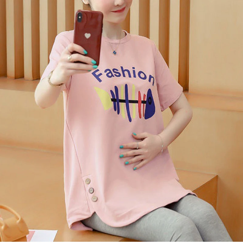 Maternity Autumn And Winter Clothes Long Sleeves Pregnancy Relaxed Rest Pregnant Wear Pullover Fleece Thickened Maternity Tshirt