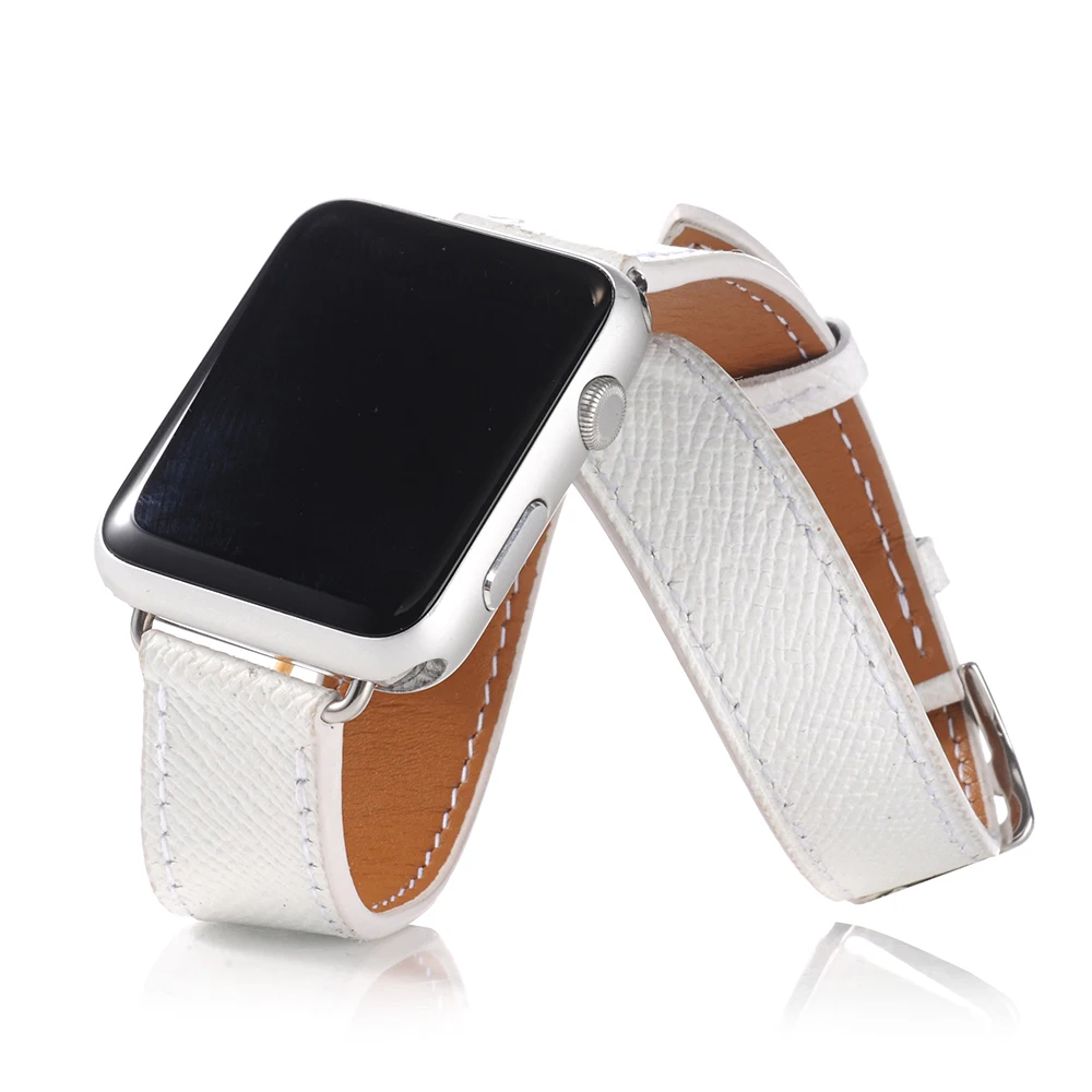 Double tour for Apple watch band 44mm 40mm 45mm 41mm 42mm 38mm Genuine Leather correa bracelet iWatch series 3 4 5 se 6 7 strap