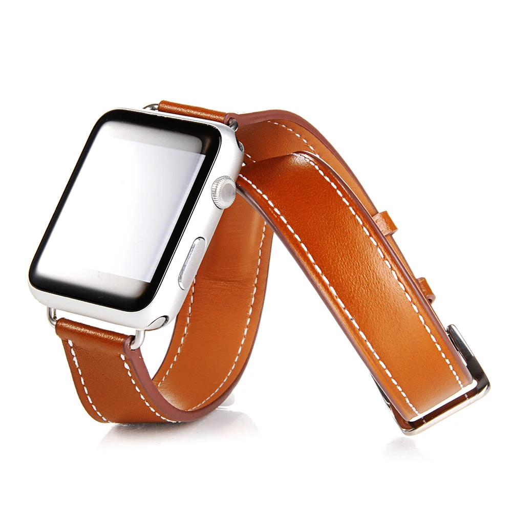 Double tour for Apple watch band 44mm 40mm 45mm 41mm 42mm 38mm Genuine Leather correa bracelet iWatch series 3 4 5 se 6 7 strap