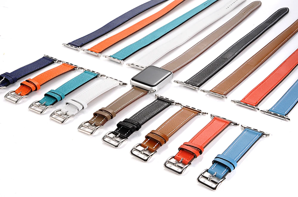 Double tour for Apple watch band 44mm 40mm 45mm 41mm 42mm 38mm Genuine Leather correa bracelet iWatch series 3 4 5 se 6 7 strap