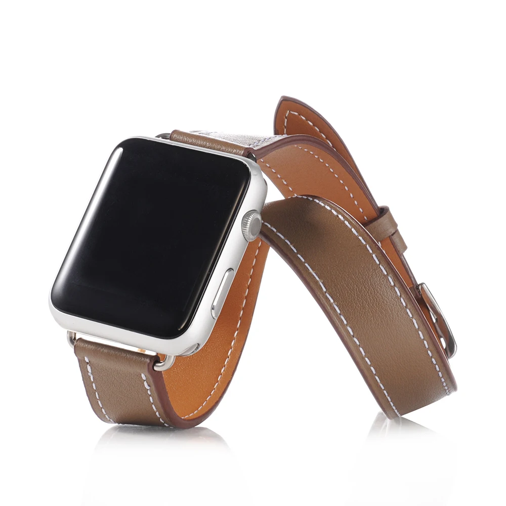 Double tour for Apple watch band 44mm 40mm 45mm 41mm 42mm 38mm Genuine Leather correa bracelet iWatch series 3 4 5 se 6 7 strap