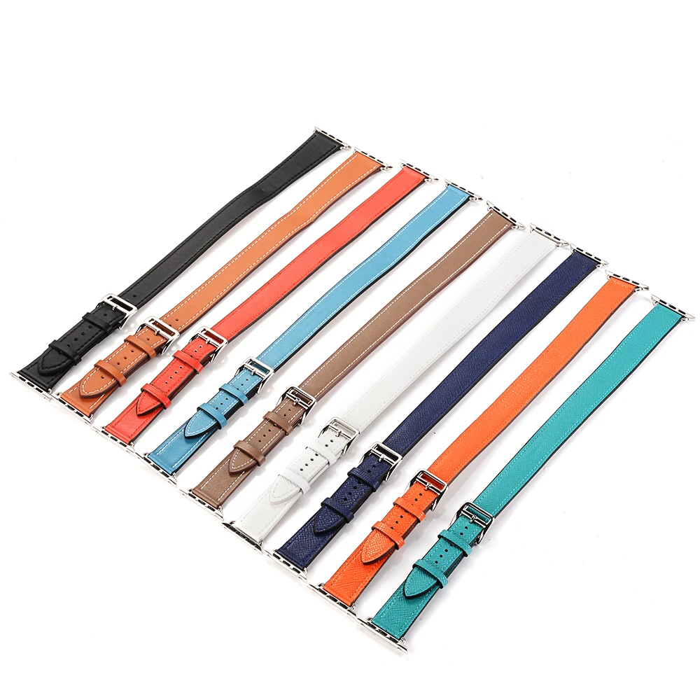 Double tour for Apple watch band 44mm 40mm 45mm 41mm 42mm 38mm Genuine Leather correa bracelet iWatch series 3 4 5 se 6 7 strap