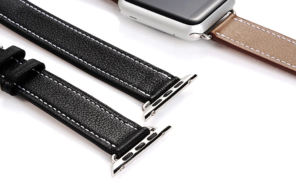 Double tour for Apple watch band 44mm 40mm 45mm 41mm 42mm 38mm Genuine Leather correa bracelet iWatch series 3 4 5 se 6 7 strap