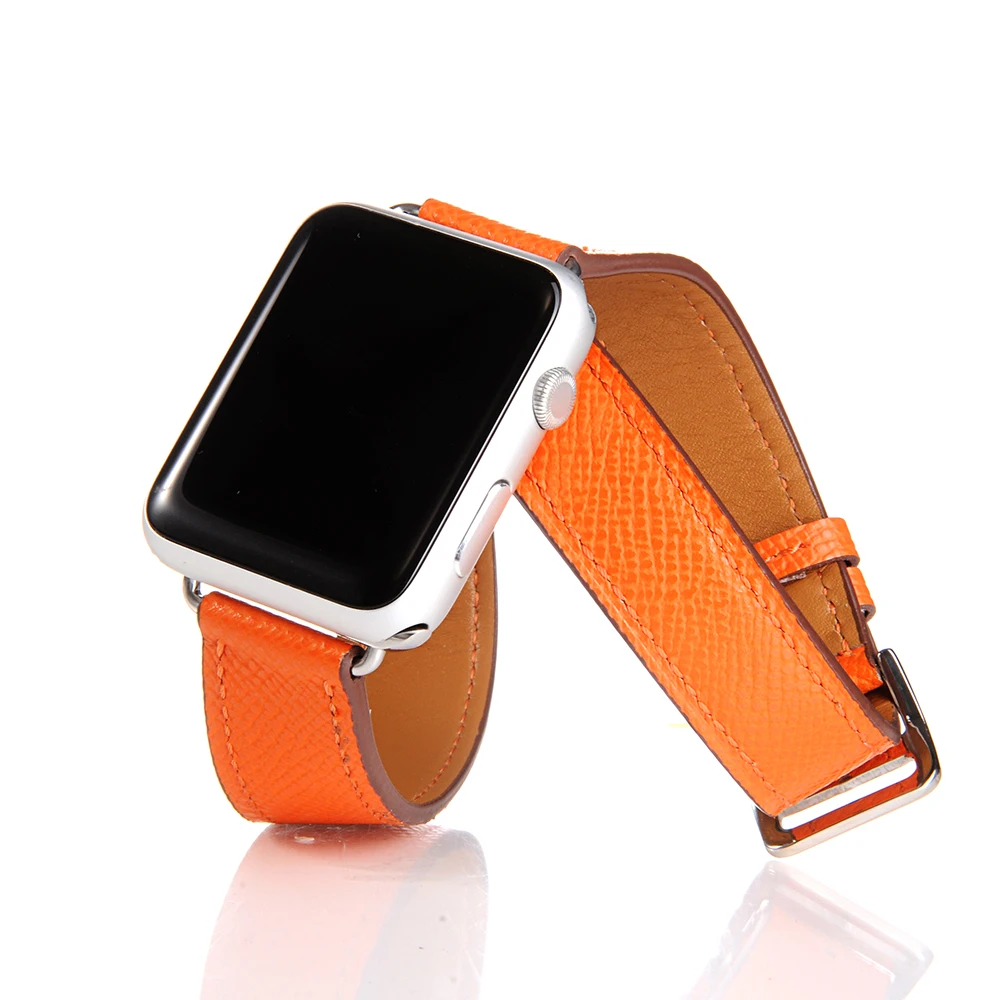 Double tour for Apple watch band 44mm 40mm 45mm 41mm 42mm 38mm Genuine Leather correa bracelet iWatch series 3 4 5 se 6 7 strap
