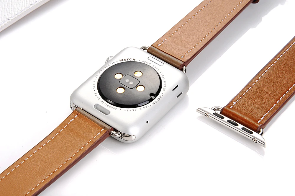 Double tour for Apple watch band 44mm 40mm 45mm 41mm 42mm 38mm Genuine Leather correa bracelet iWatch series 3 4 5 se 6 7 strap