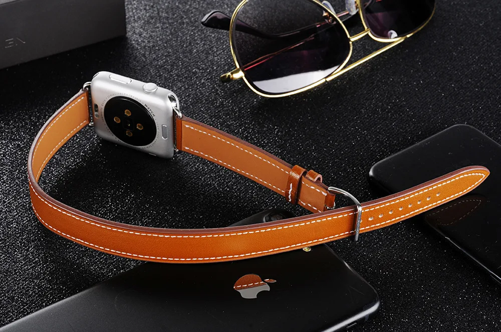 Double tour for Apple watch band 44mm 40mm 45mm 41mm 42mm 38mm Genuine Leather correa bracelet iWatch series 3 4 5 se 6 7 strap