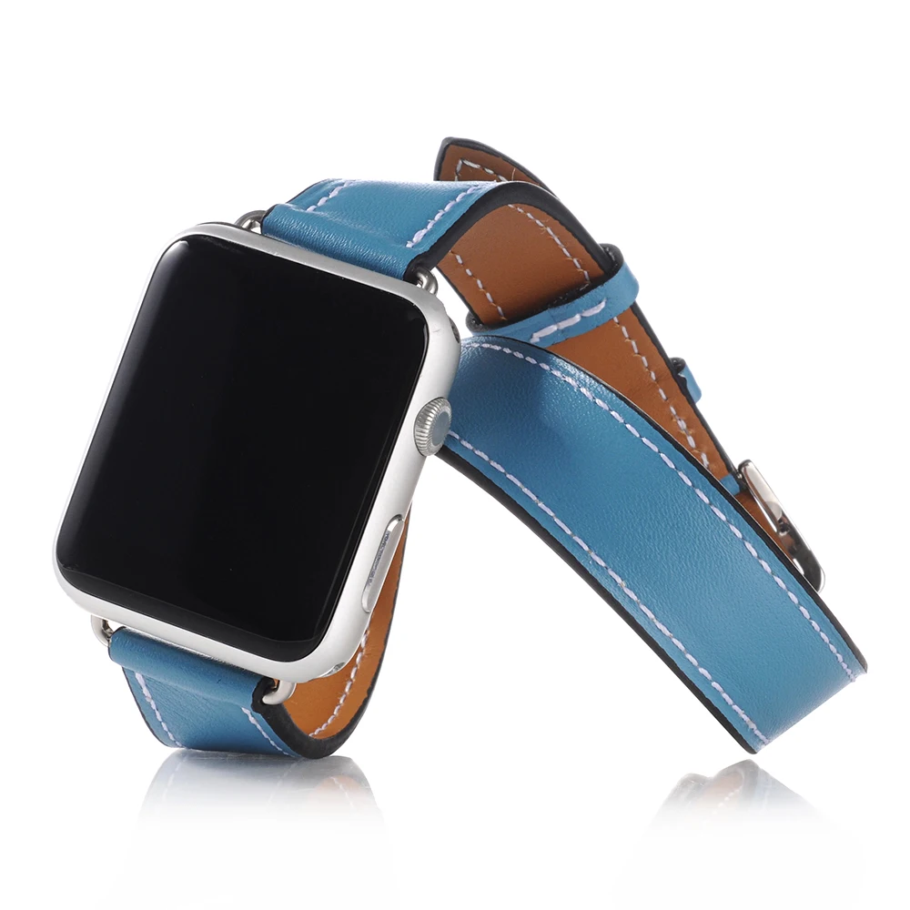 Double tour for Apple watch band 44mm 40mm 45mm 41mm 42mm 38mm Genuine Leather correa bracelet iWatch series 3 4 5 se 6 7 strap