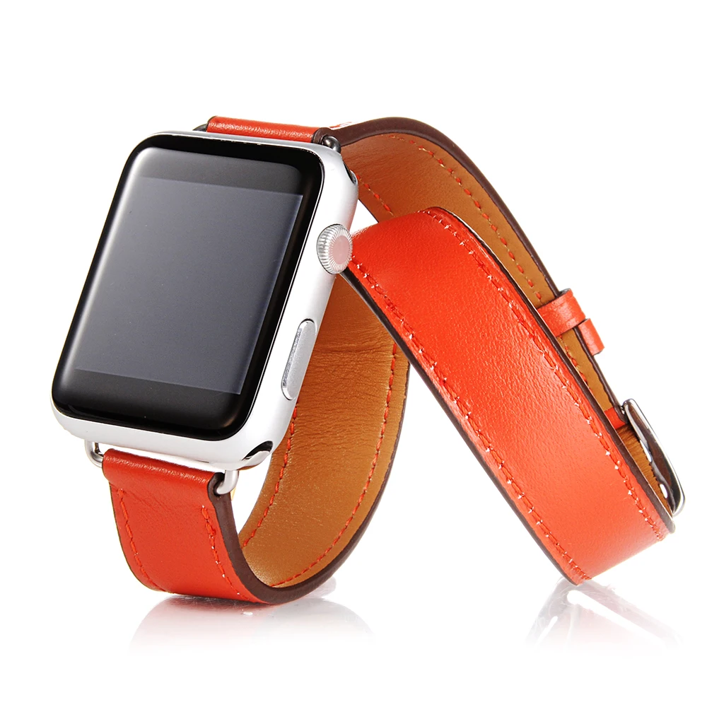 Double tour for Apple watch band 44mm 40mm 45mm 41mm 42mm 38mm Genuine Leather correa bracelet iWatch series 3 4 5 se 6 7 strap