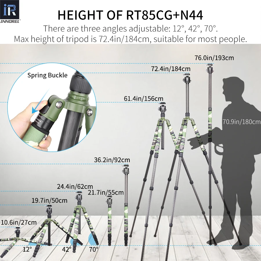 RT75CG/85CG Camouflage Carbon Fiber Tripod Monopod for DSLR Camera and Professional Video Camcorder with Low Profile Ball Head
