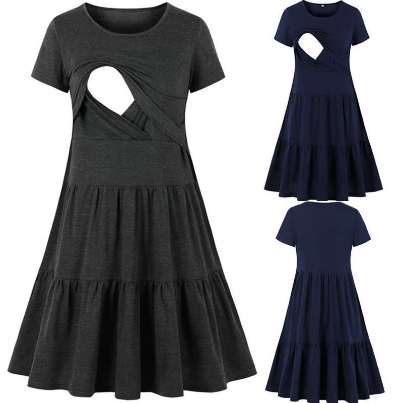 New Women's Pregnancy Sleeveless Nursing Pleat Dress Maternity Dress Breastfeeding Clothes Knee Length Pregnancy Dresses